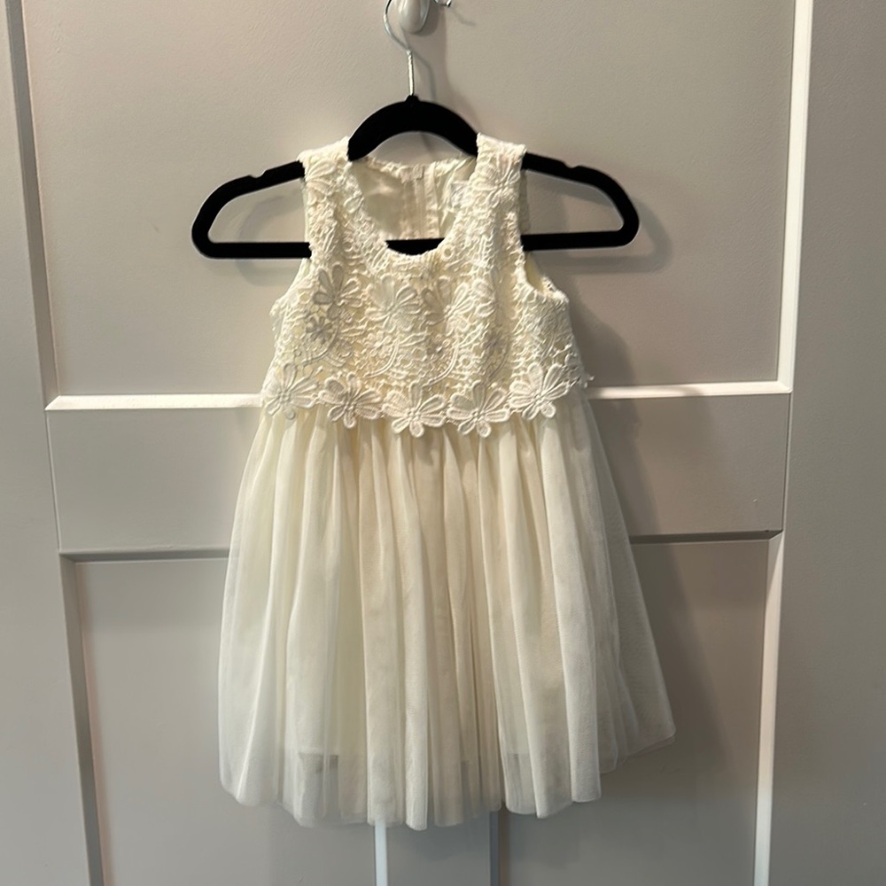 Popatu Elegant Cream Floral Kids Dress